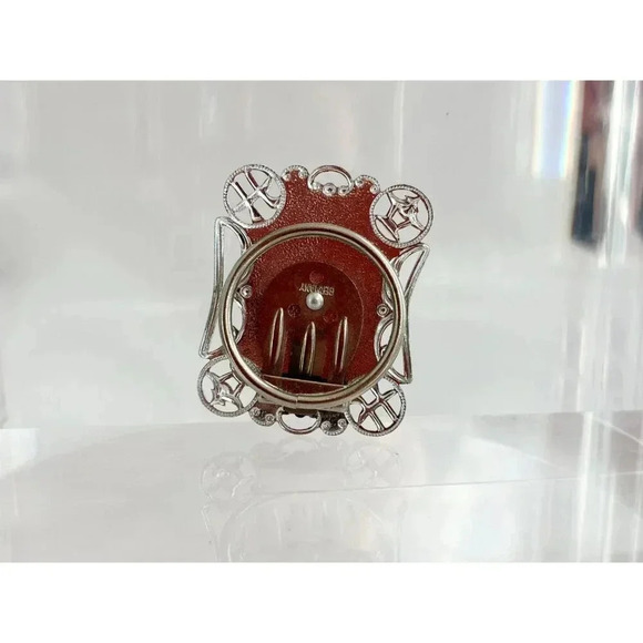 Silver Tone Filigree German Made Beaded Textured Design Vintage Scarf Clip - Picture 6 of 10